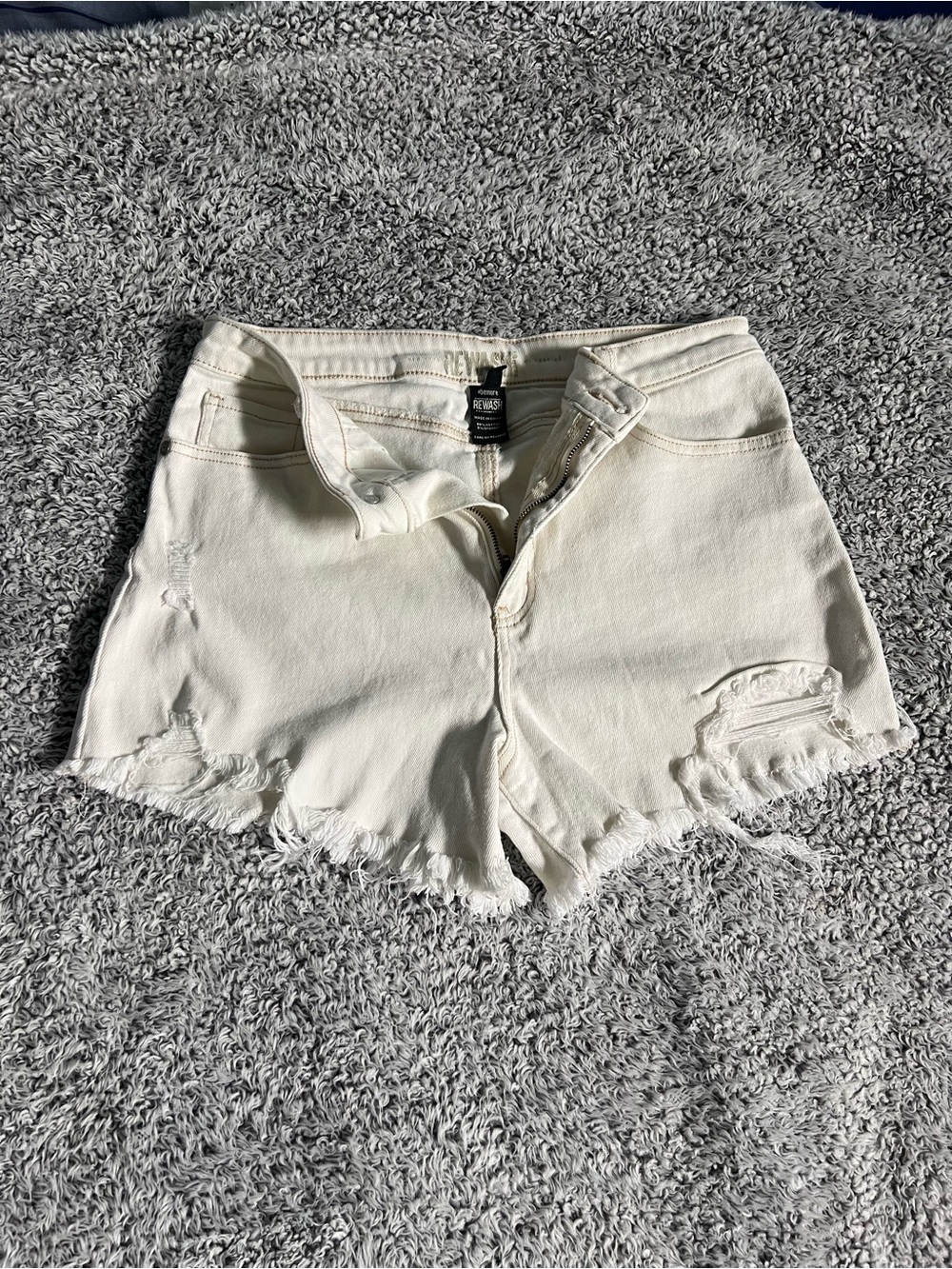 Rewash Cream Distressed Denim Shorts